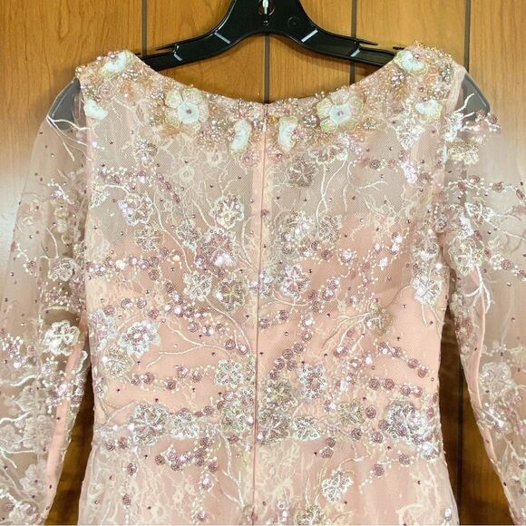 Mac Duggal Long Sleeve Floral Embroidered Tea Length Dress size 4 - Picture 14 of 16